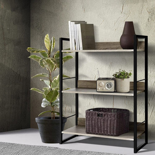 Bookshelf Display Shelves Metal Bookcase Wooden Book Shelf Wall Storage -Home Living Store - -