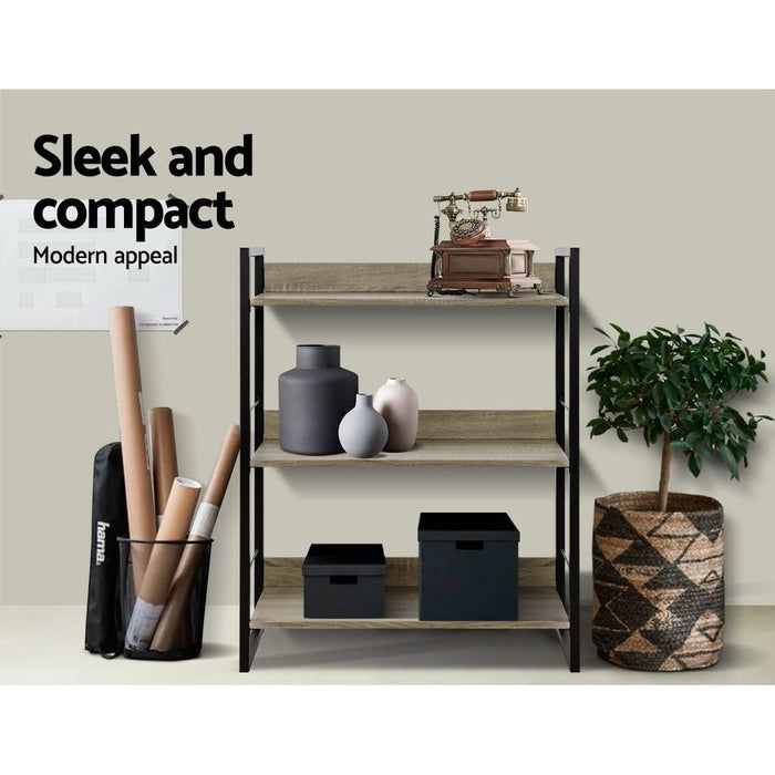 Bookshelf Display Shelves Metal Bookcase Wooden Book Shelf Wall Storage -Home Living Store - -