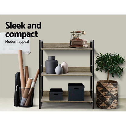 Bookshelf Display Shelves Metal Bookcase Wooden Book Shelf Wall Storage -Home Living Store - -