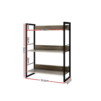 Bookshelf Display Shelves Metal Bookcase Wooden Book Shelf Wall Storage -Home Living Store - -