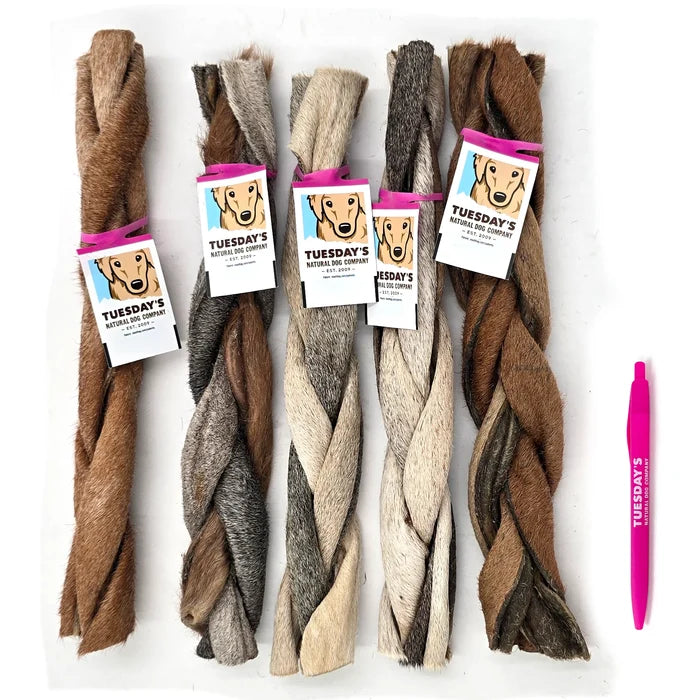 Braided Collagen Dog Chews 12" - Natural Long-Lasting Treats with Fur - Dog.Dog.Cat.