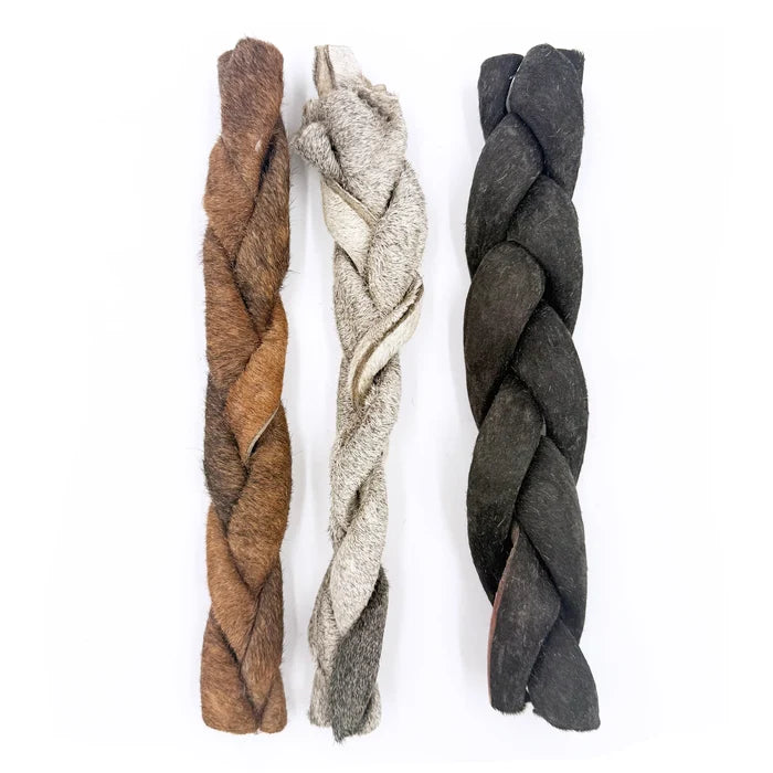 Braided Collagen Dog Chews 12" - Natural Long-Lasting Treats with Fur - Dog.Dog.Cat.