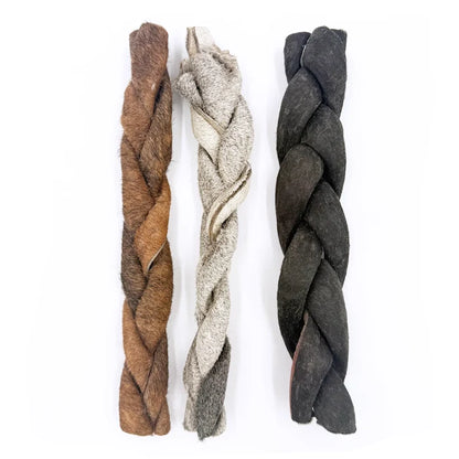 Braided Collagen Dog Chews 12" - Natural Long-Lasting Treats with Fur - Dog.Dog.Cat.