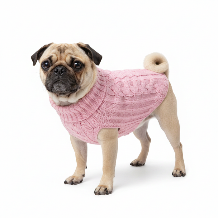 Pug in Cable Knit Sweater