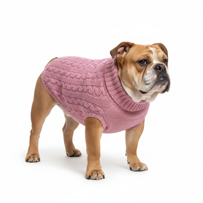 English Bulldog in Cable Knit Sweater