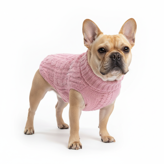 French Bulldog in Cable Knit Sweater