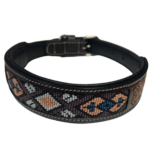 Carved and Beaded Leather Dog Collar AE9214 Grape - Dog.Dog.Cat.
