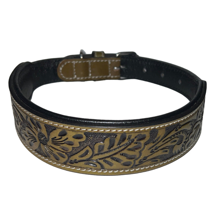 Carved and Beaded Leather Dog Collar AE9233 Carved Green - Dog.Dog.Cat.
