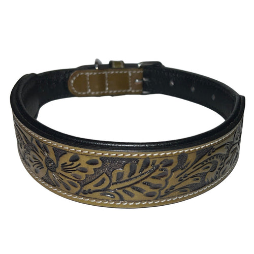 Carved and Beaded Leather Dog Collar AE9233 Carved Green - Dog.Dog.Cat.