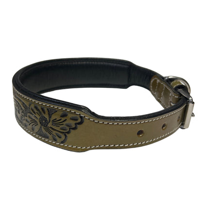 Carved and Beaded Leather Dog Collar AE9233 Carved Green - Dog.Dog.Cat.