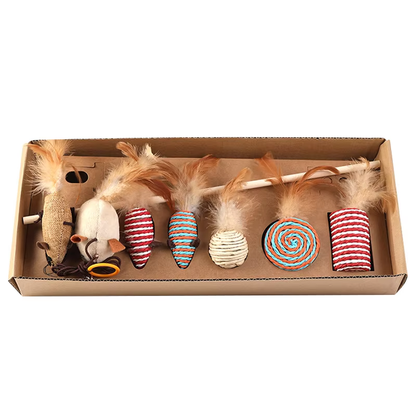 Cat Toy Kit in a Box - Wand Toy + 7 Toys (2 Attachments + 5 Standalone) - Complete Play Set - Dog.Dog.Cat.