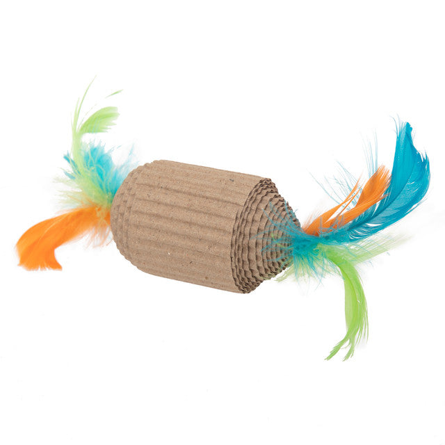 Corrugated Roller Cat Toy with Feathers