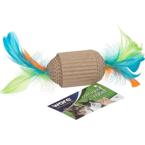 Corrugated Roller Cat Toy with Feathers