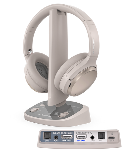 Crescendo Me TV Headphones with Personalized Hearing Profile & HDMI Passthrough. Support TV's HDMI ARC, Optical, or AUX. HDMI passthrough your soundbar and headphones work together