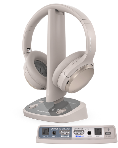 Crescendo Me TV Headphones with Personalized Hearing Profile & HDMI Passthrough. Support TV's HDMI ARC, Optical, or AUX. HDMI passthrough your soundbar and headphones work together