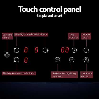 Devanti Electric Ceramic Cooktop 60cm Kitchen Cooker 4 Burner Hob Touch Control 5200W - Devanti
