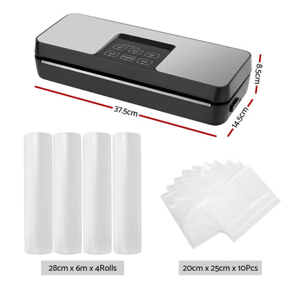 Devanti Food Vacuum Sealer Machine Auto Seal Cutter 5 Modes Storage Bags 28cm?6m 4 Roll - Devanti