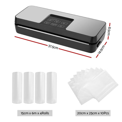 Devanti Food Vacuum Sealer Machine Auto Seal Cutter 5 Modes Storage Bags 4 Rolls - Devanti