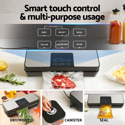 Devanti Food Vacuum Sealer Machine Auto Seal Cutter 5 Modes Storage Bags 4 Rolls - Devanti