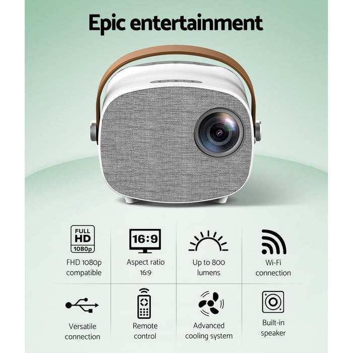 Devanti Mini Video Projector Wifi USB HDMI Portable HD 1080P Home Projector - Devanti