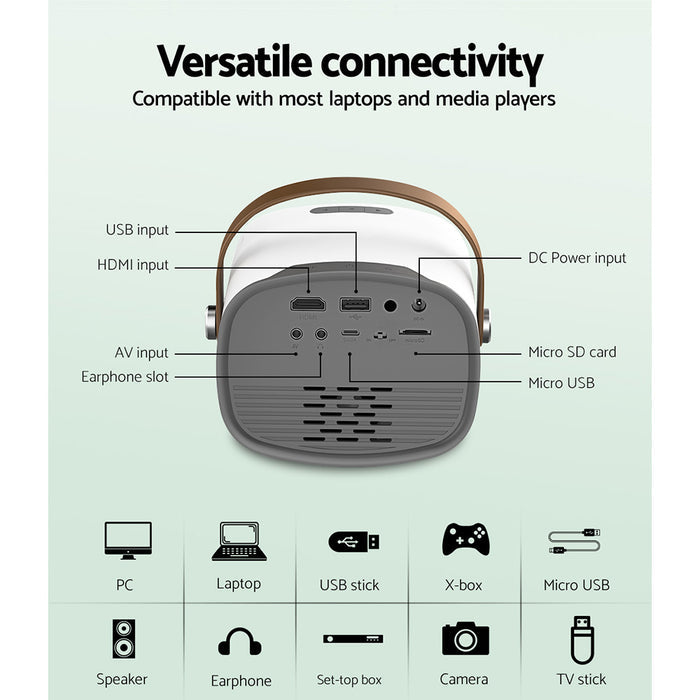 Devanti Mini Video Projector Wifi USB HDMI Portable HD 1080P Home Projector - Devanti