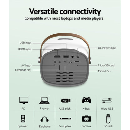 Devanti Mini Video Projector Wifi USB HDMI Portable HD 1080P Home Projector - Devanti