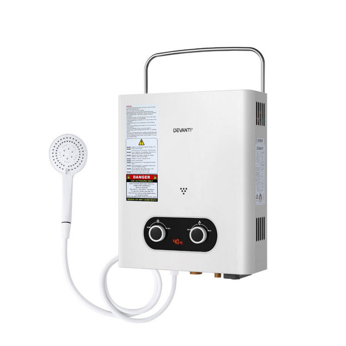 Devanti Portable Gas Water Heater Outdoor Camping Shower White - Devanti