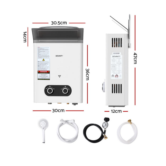 Devanti Portable Gas Water Heater Outdoor Camping Shower White - Devanti