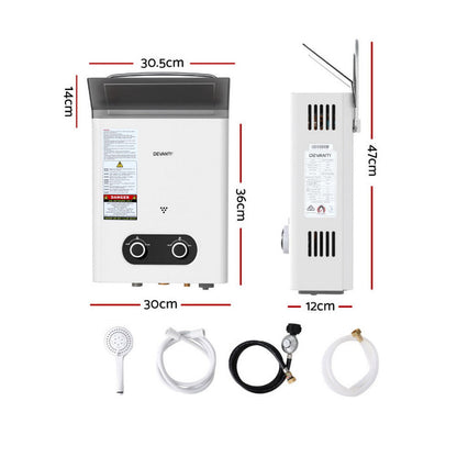Devanti Portable Gas Water Heater Outdoor Camping Shower White - Devanti
