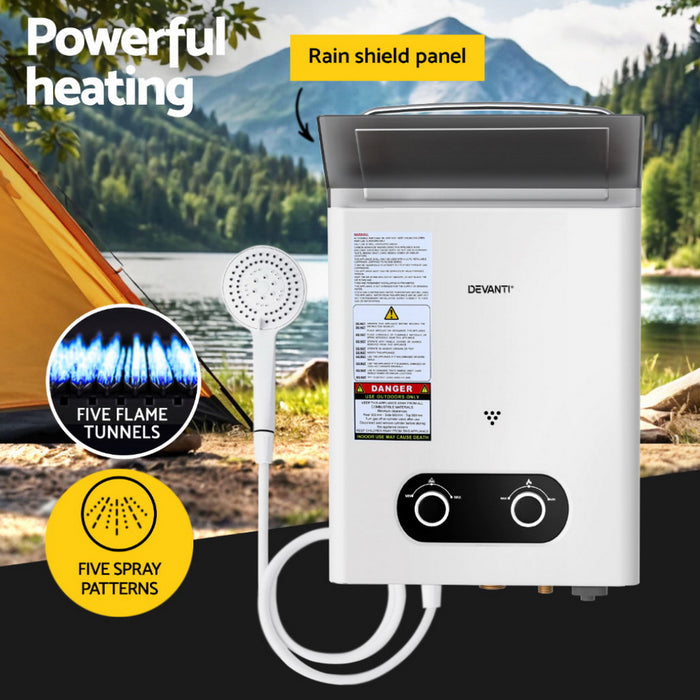 Devanti Portable Gas Water Heater Outdoor Camping Shower White - Devanti