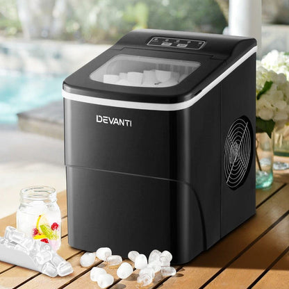 DEVANTi Portable Ice Cube Maker Machine 2L Home Bar Benchtop Easy Quick Black -Home Living Store - -