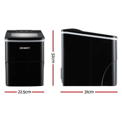 DEVANTi Portable Ice Cube Maker Machine 2L Home Bar Benchtop Easy Quick Black -Home Living Store - -