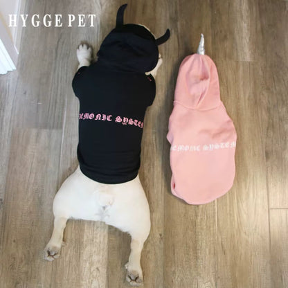 Devil & Unicorn Dog Hoodie - Cozy Fleece Pullover with Horns for Bully Breeds - Dog.Dog.Cat.