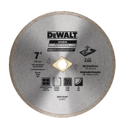 Dewalt Diamond Wet/Dry Continuous Edge Blade 7 Inches (180MM) - For General Purpose Cutting Of Ceramic Tile, Porcelain, Granite, Slate Or Any Similar Materials (180MM) - DW47701HP MEGA