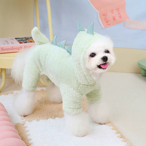 Dinosaur Dog Hoodie - Four Leg Velvet Coat - Green - Warm Winter Outfit - Dog.Dog.Cat.