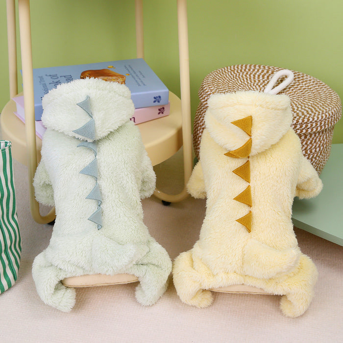 Dinosaur Dog Hoodie - Four Leg Velvet Coat - Green - Warm Winter Outfit - Dog.Dog.Cat.