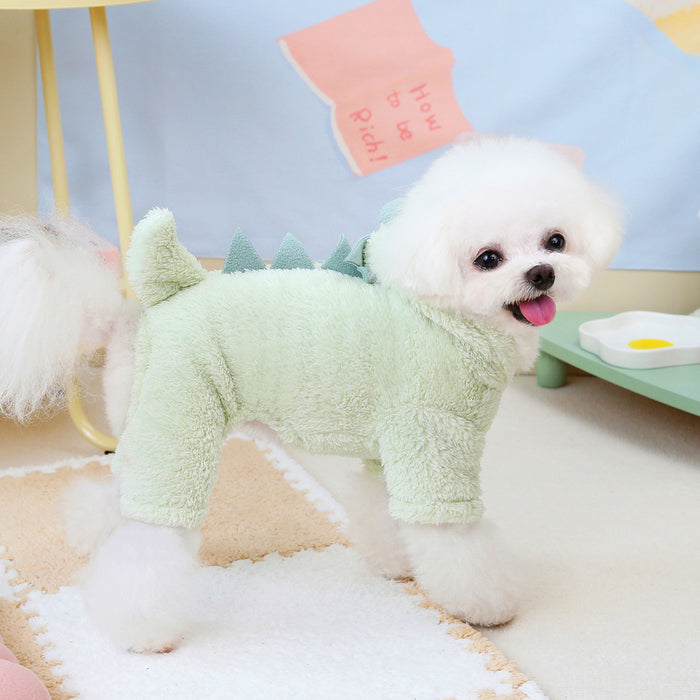 Dinosaur Dog Hoodie - Four Leg Velvet Coat - Green - Warm Winter Outfit - Dog.Dog.Cat.