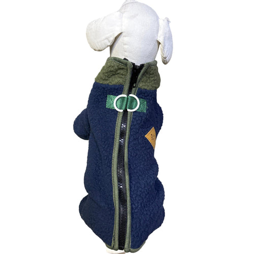 Dog Four Legged Fleece Navy with Olive Trim - Dog.Dog.Cat.