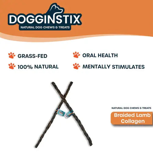 Dogginstix - 24" Braided Lamb Collagen Sticks - Dog.Dog.Cat.