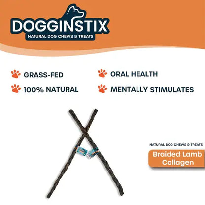 Dogginstix - 24" Braided Lamb Collagen Sticks - Dog.Dog.Cat.