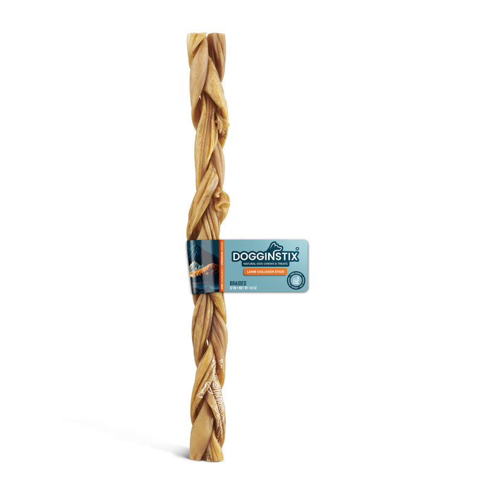 Dogginstix - 12" Braided Lamb Collagen Sticks - Dog.Dog.Cat.