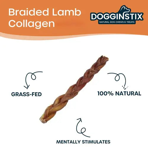 Dogginstix - 12" Braided Lamb Collagen Sticks - Dog.Dog.Cat.