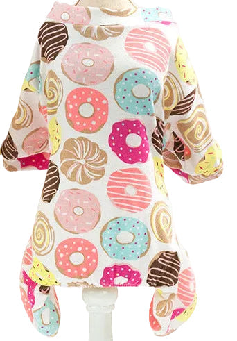 Donut Print Dog Onesie Pajamas - Stretchy 4-Legged Full Coverage for Small Dogs - Dog.Dog.Cat.