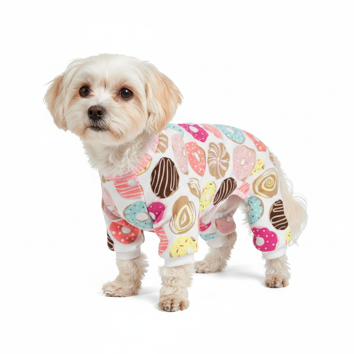 Small Dog in Donut Onesie - Three-Quarter View