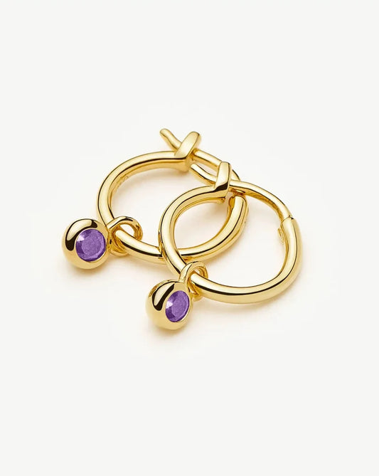 February Birthstone Mini Charm Hoop Earrings | 18k Gold Vermeil/Amethyst Earrings Missoma