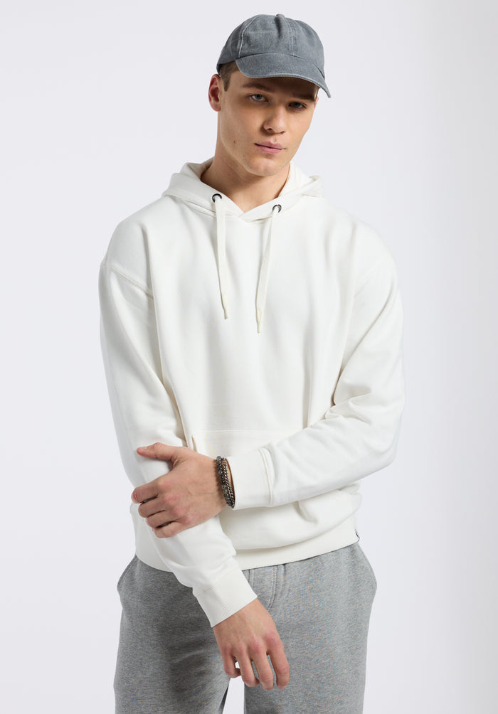 Buffalo Men Sweatshirts White Knit Sweatshirt Relaxed Fit Kangaroo Pocket