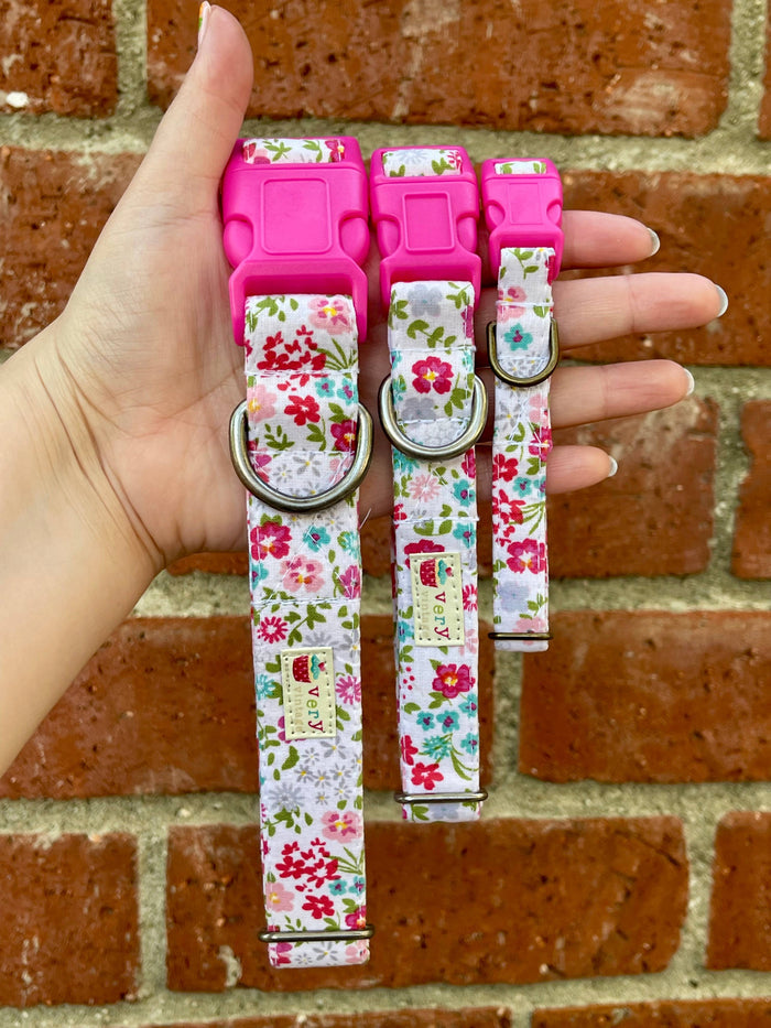 Floral Dog Collar Pink Red Vintage Style Handmade USA - Dog.Dog.Cat.