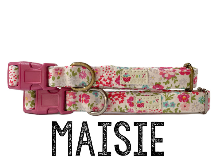 Floral Dog Collar Pink Red Vintage Style Handmade USA - Dog.Dog.Cat.