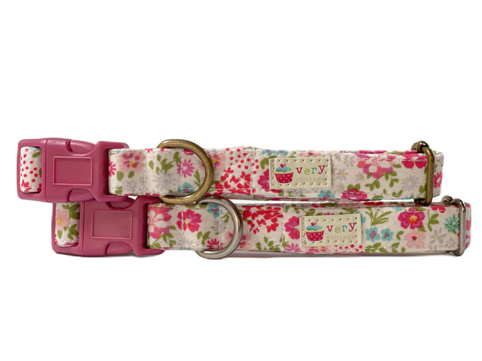 Floral Dog Collar Pink Red Vintage Style Handmade USA - Dog.Dog.Cat.