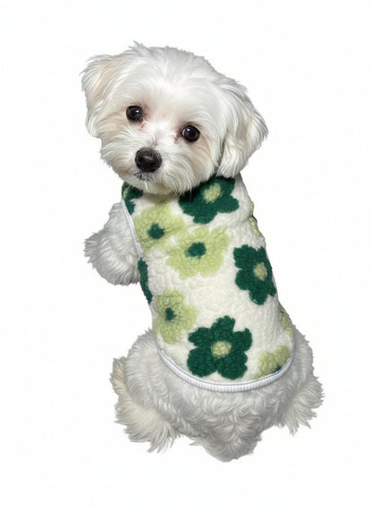 Floral Fuzzy Dog Vest Style Sweater with Leash Attachment - Dog.Dog.Cat.